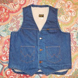 VINTAGE WRANGLER SHERPA LINED TRUCKER VEST LARGE